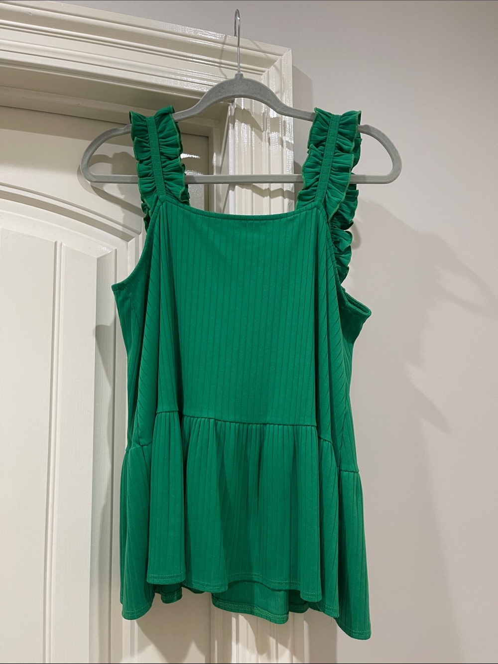 Entro Green Ruffle-Strap Peplum Top